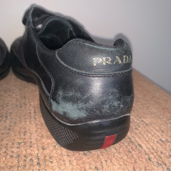 Prada Men's Black Leather Strap Sneakers - Picture 12 of 15